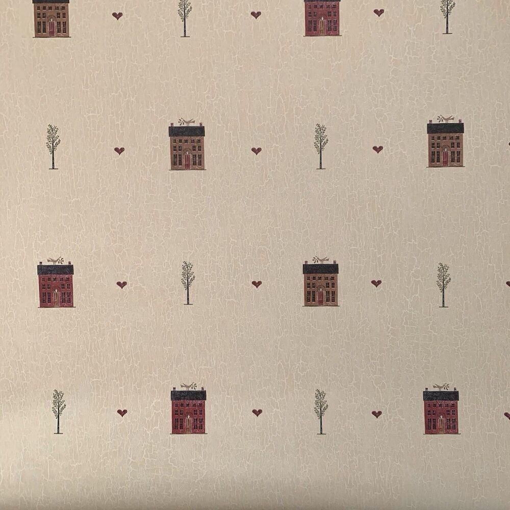 Folk art Wallpaper Primitive Country Barn House By International H3143